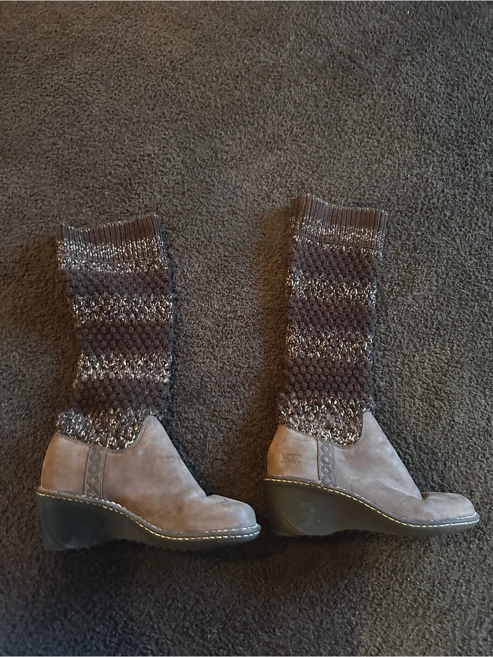 UGG Women's Brown Suede Wedge Boots with Knit Shaft